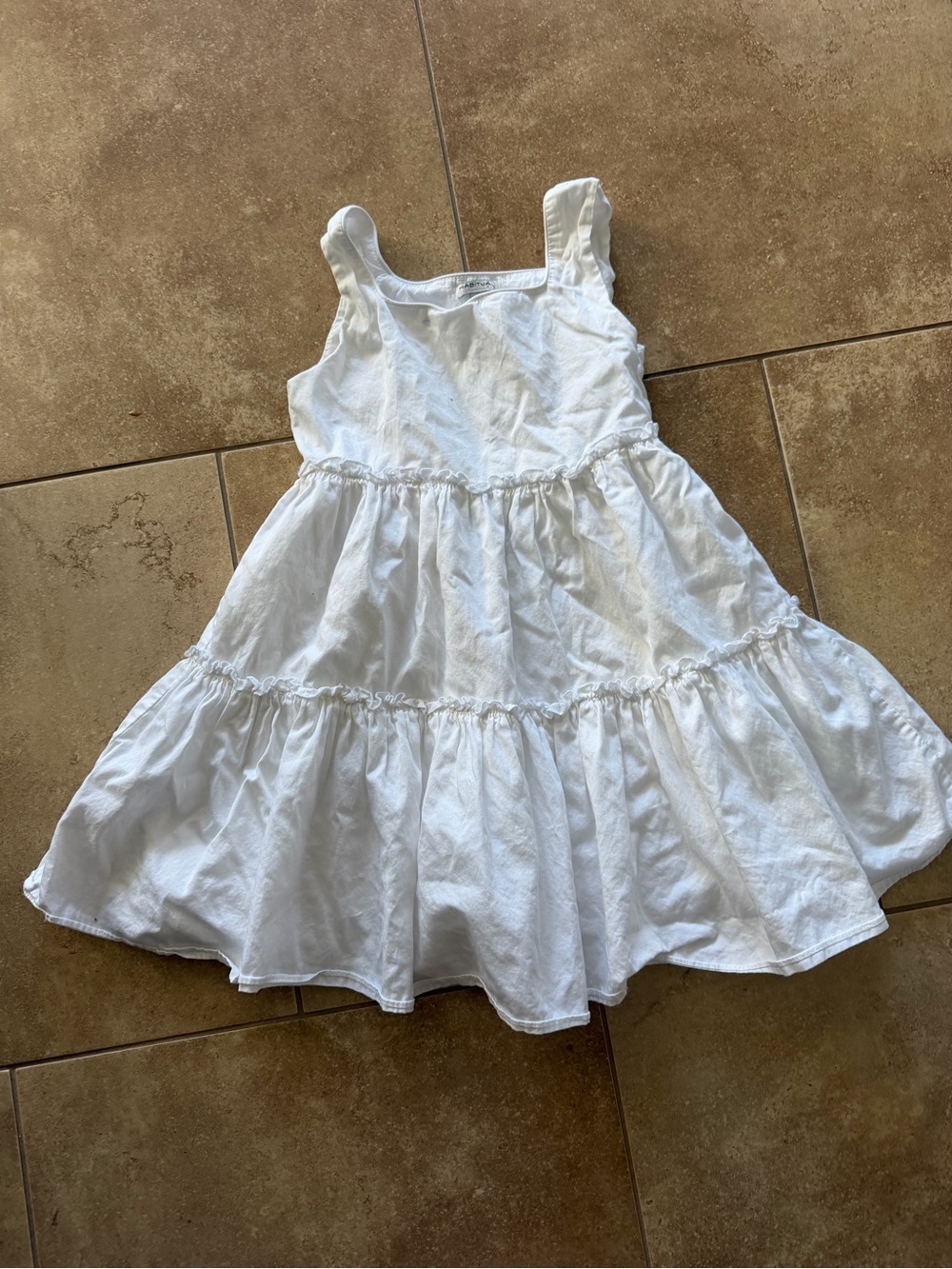 HABITUAL Kid White Tiered Ruffle Dress Size 7/8 Square Neck Cotton